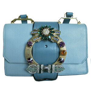 Miu Miu shoulder bag leather beaded accents blue multicolored gold